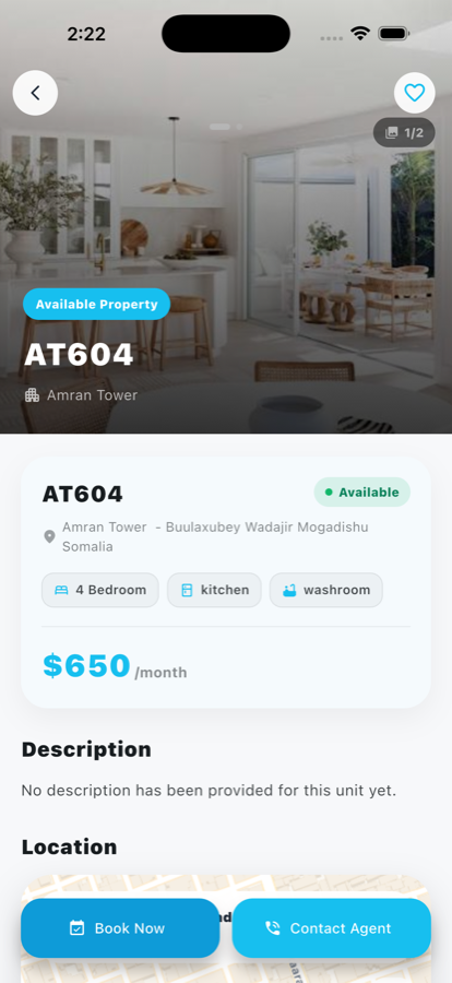 Lansan app property detail screen for unit AT604