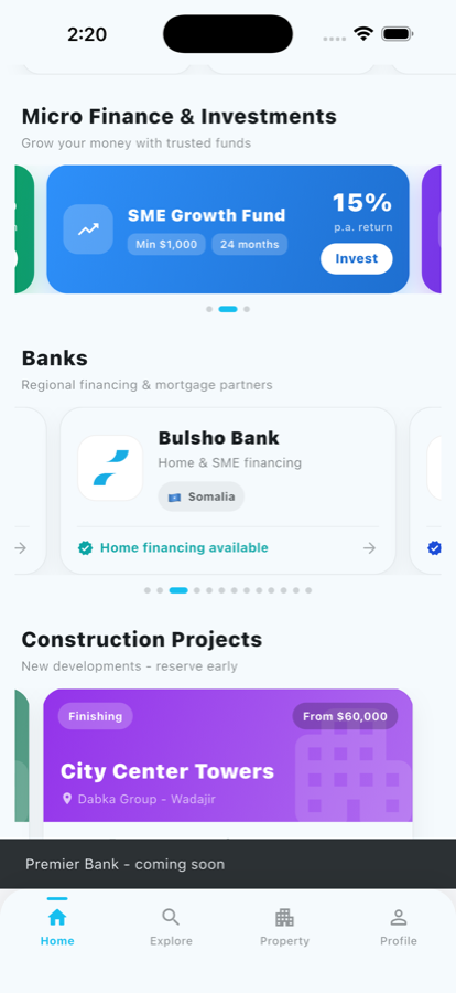 Lansan app micro finance, banks and construction projects