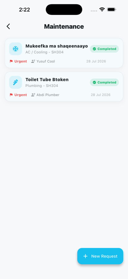 Lansan app maintenance request list